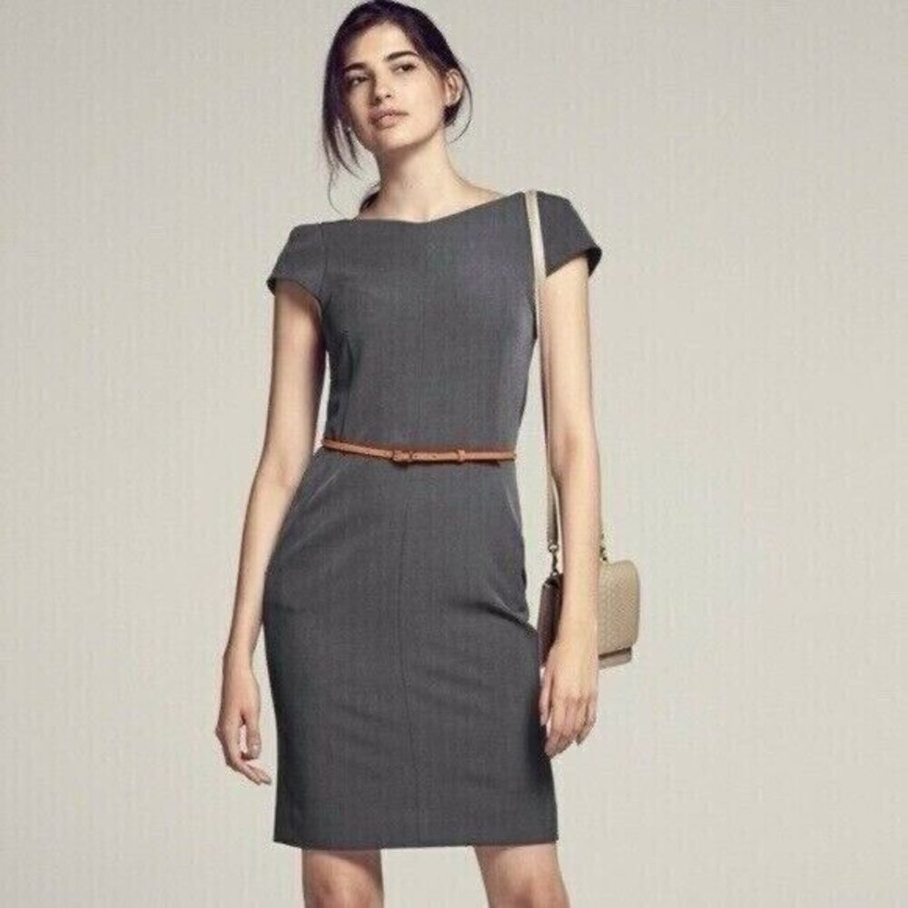MM LaFleur The Nisa Dress Size 10 Gray Pencil Sheath Knee Length Capsule‎ Career